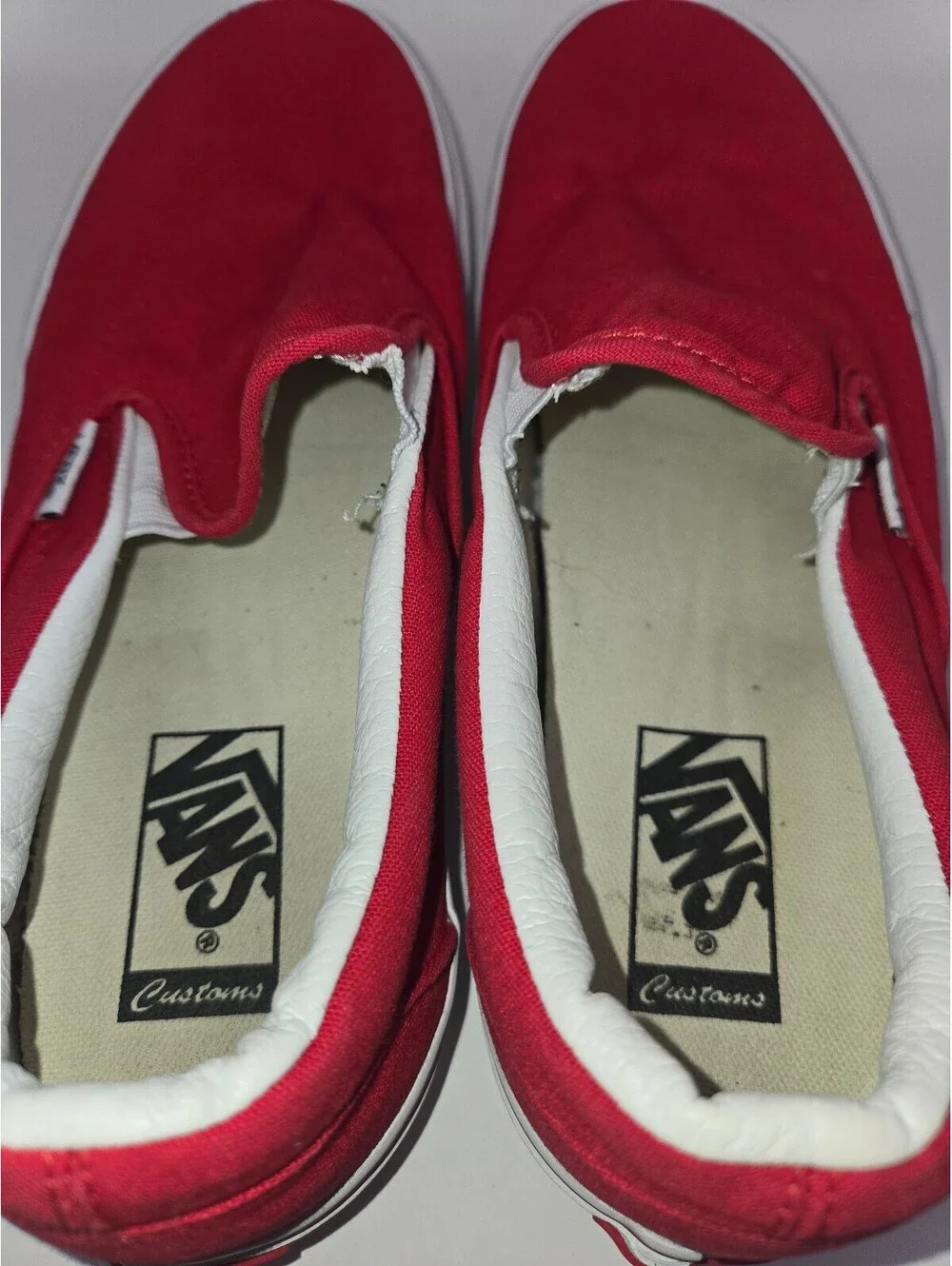 Vans Customs Classic Slip On Shoes Red Canvas Mens 9 / Womens 10.5